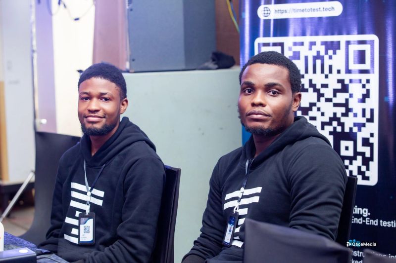TimetoTest co-founders Precious Vincent and Timilehin Ajayi together in TimetoTest hoodies